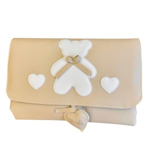 Fasciatoio da viaggio beige orso con cuori artigianale